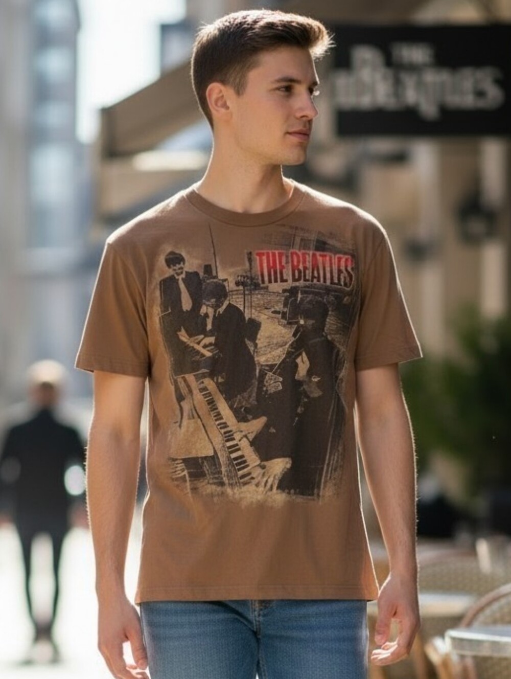 The Beatles Brown Short Sleeve Graphic Tee with Red Logo
